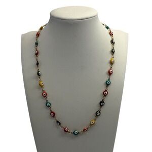 Multicolor Evil Eye Station Necklace Gold Tone Enamel Mati Protection Boho Witch